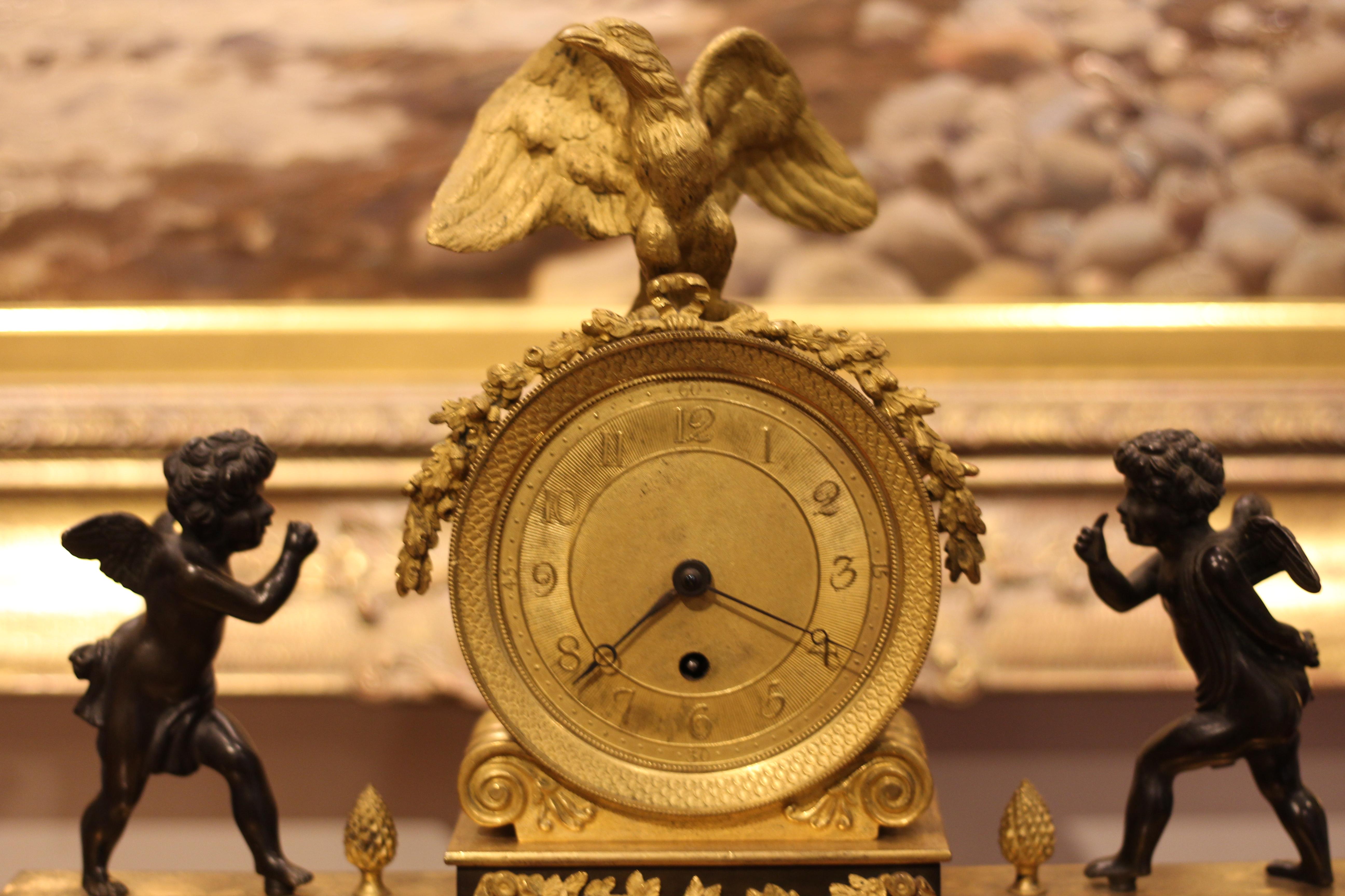 Empire Style Mantle Clock with Gilt Bronze and Bronze Adornments For Sale 2