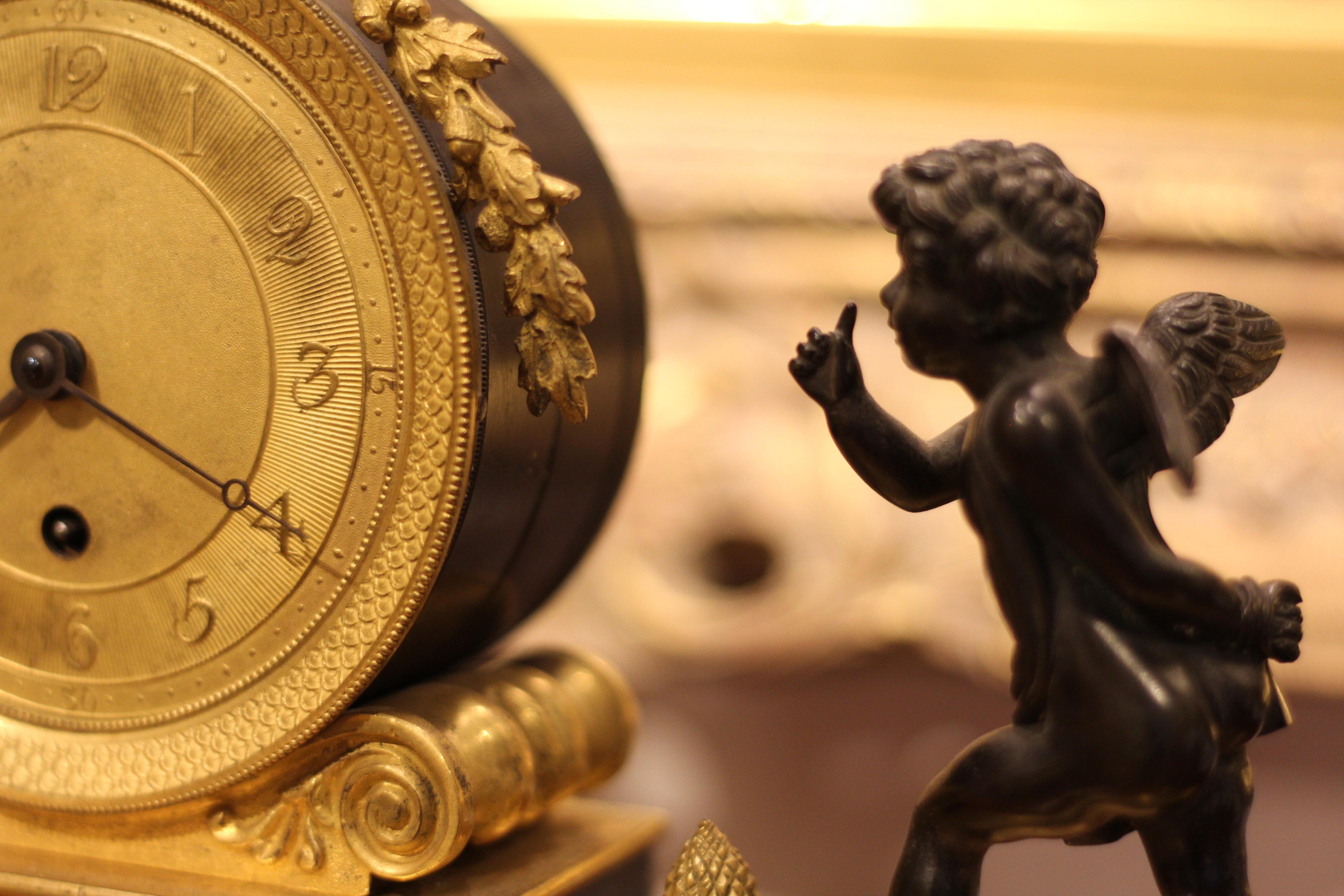 Empire Style Mantle Clock with Gilt Bronze and Bronze Adornments For Sale 3