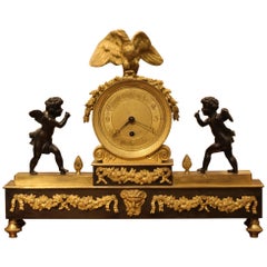 Empire Style Mantle Clock with Gilt Bronze and Bronze Adornments