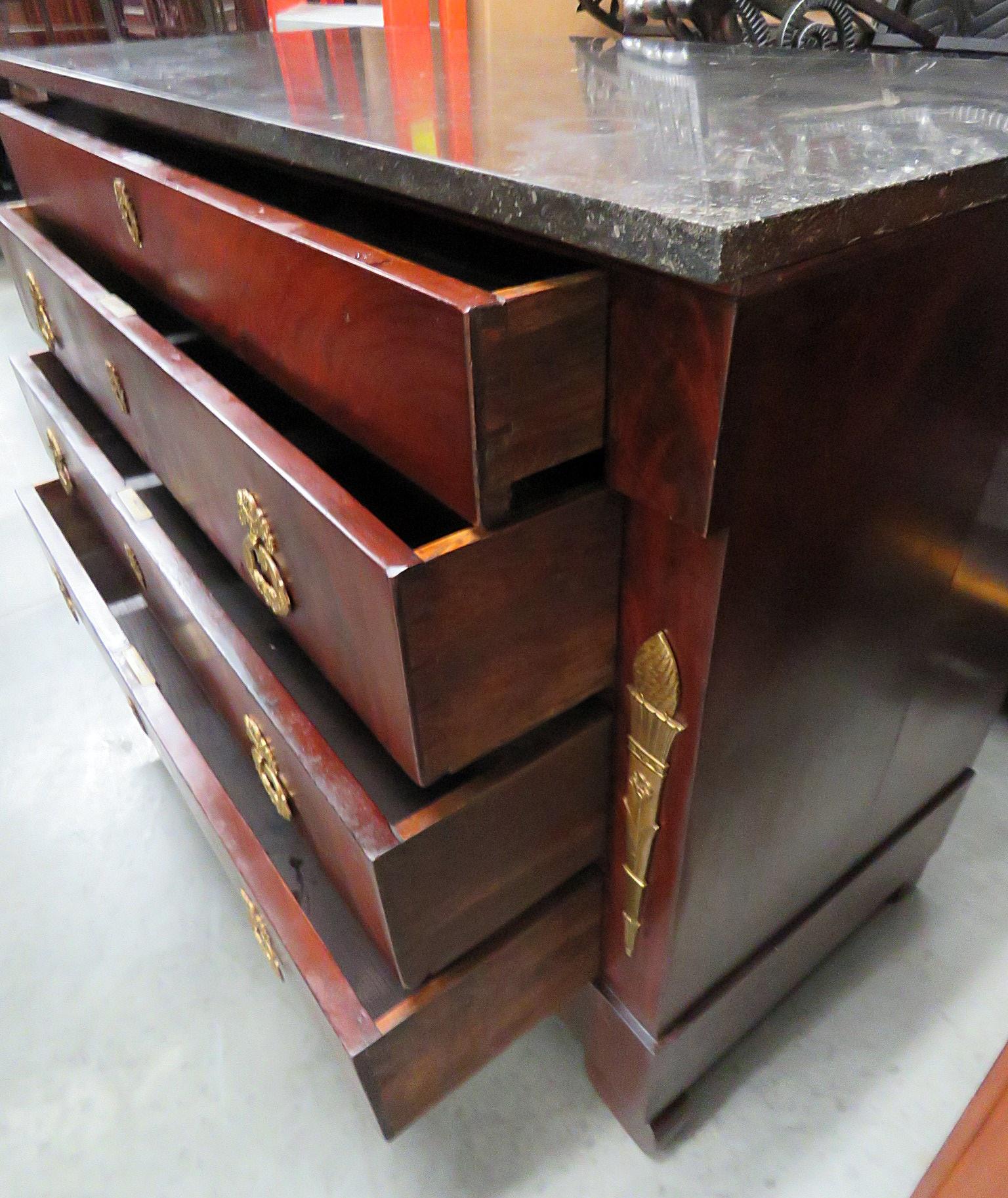 Flame Mahogany Bronze Mounted Empire Style Marble Top Commode C1880 1