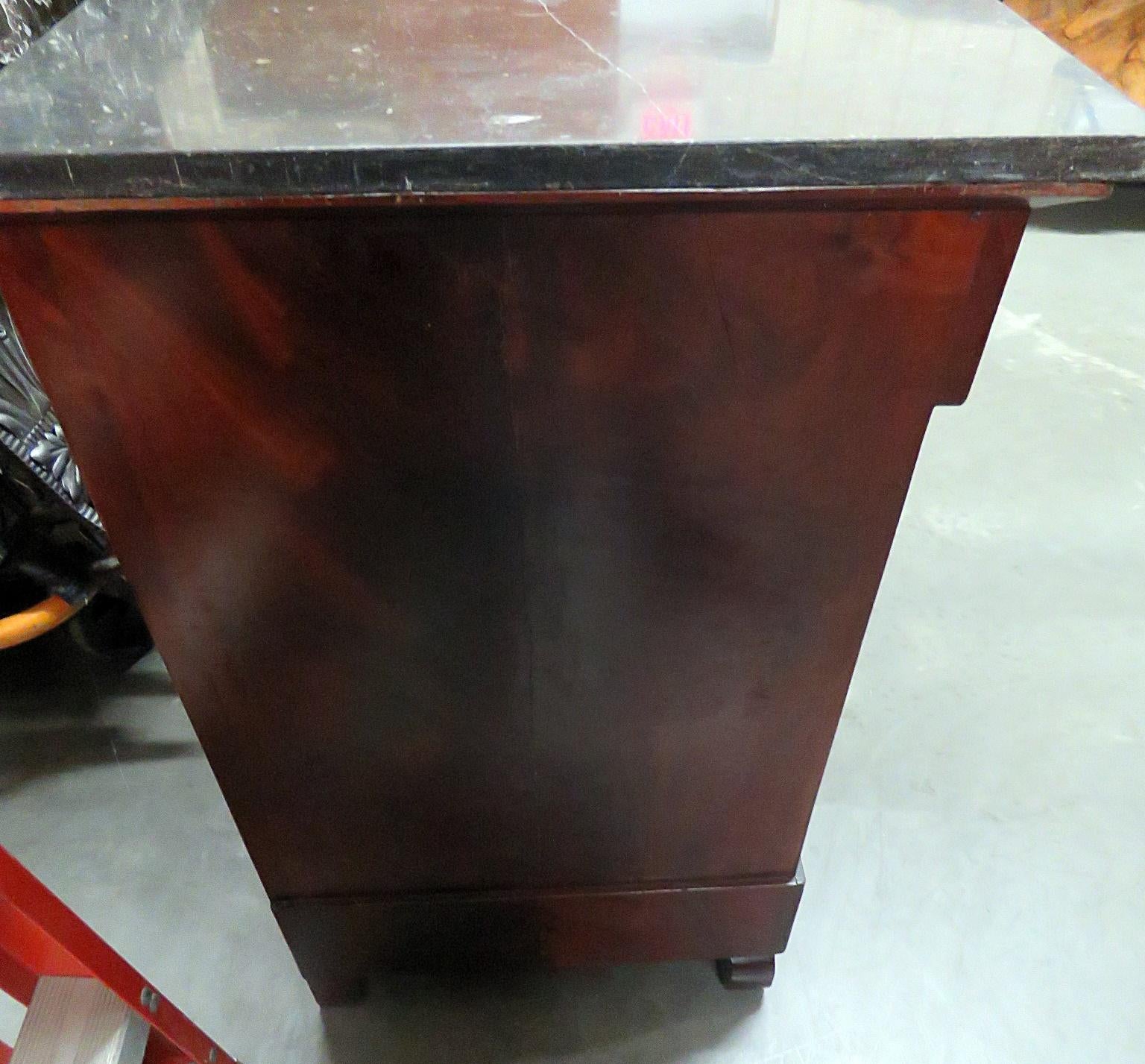 Flame Mahogany Bronze Mounted Empire Style Marble Top Commode C1880 3
