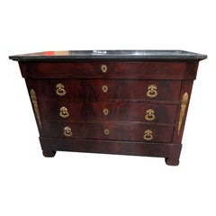 Flame Mahogany Bronze Mounted Empire Style Marble Top Commode C1880