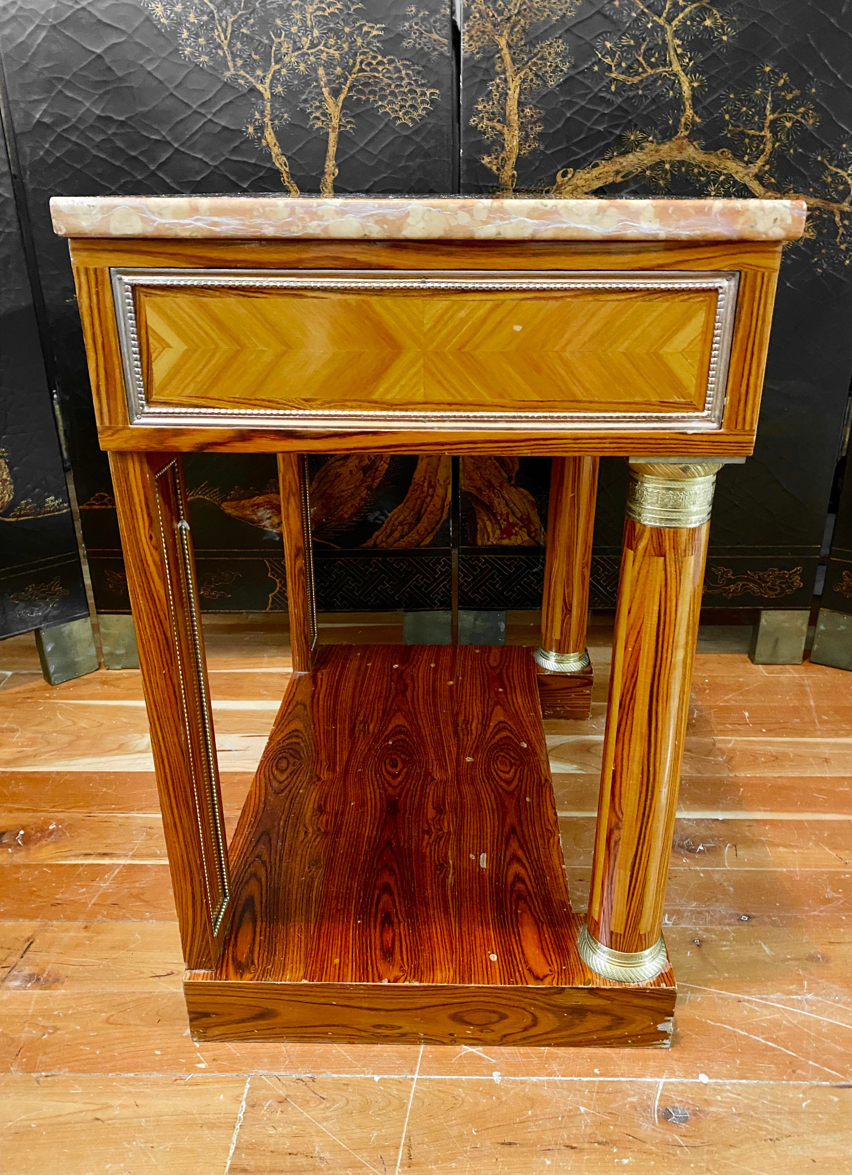Empire Style Marble-Top Nightstand or Console In Good Condition For Sale In Montreal, Quebec