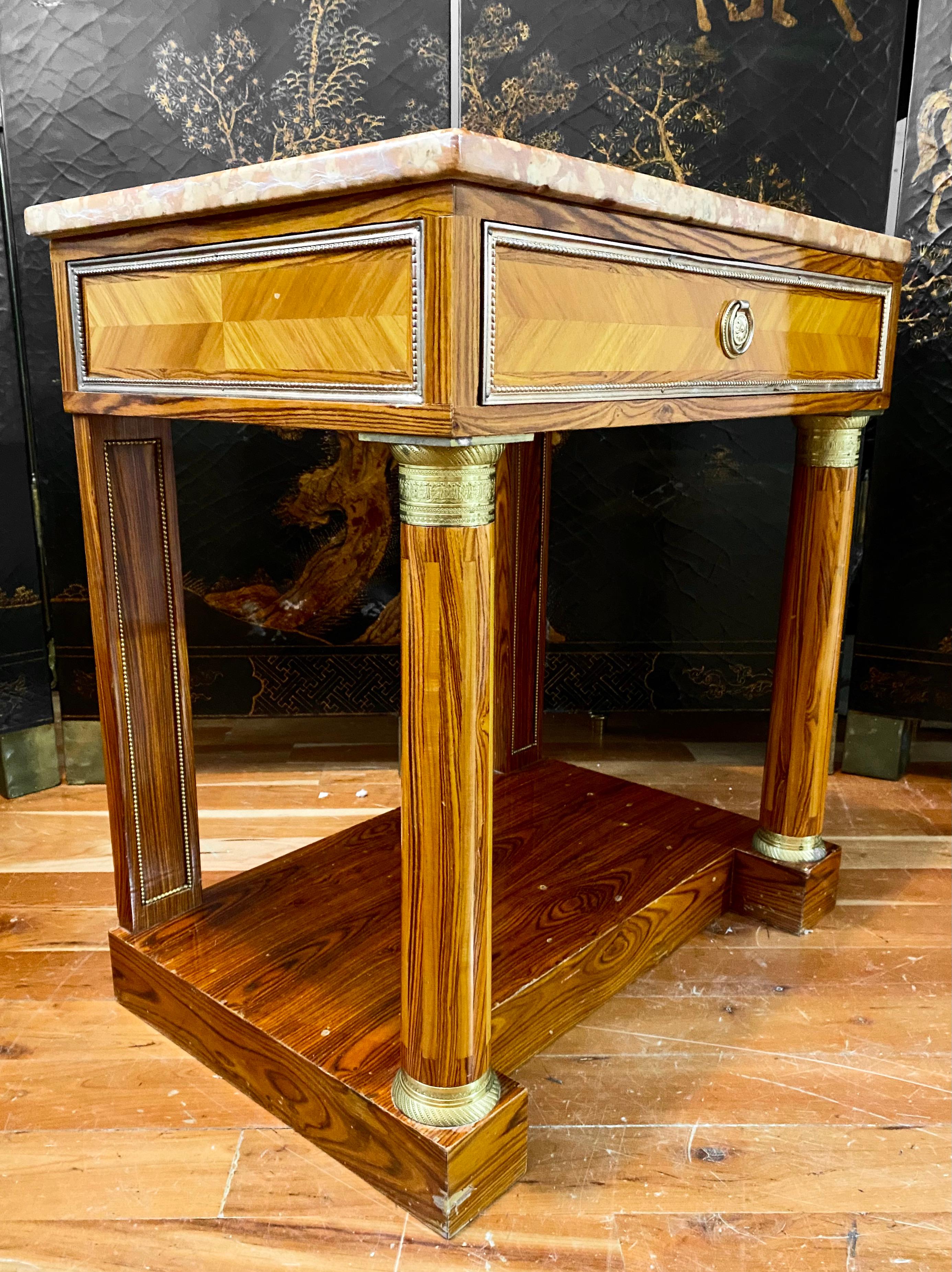 Bronze Empire Style Marble-Top Nightstand or Console For Sale