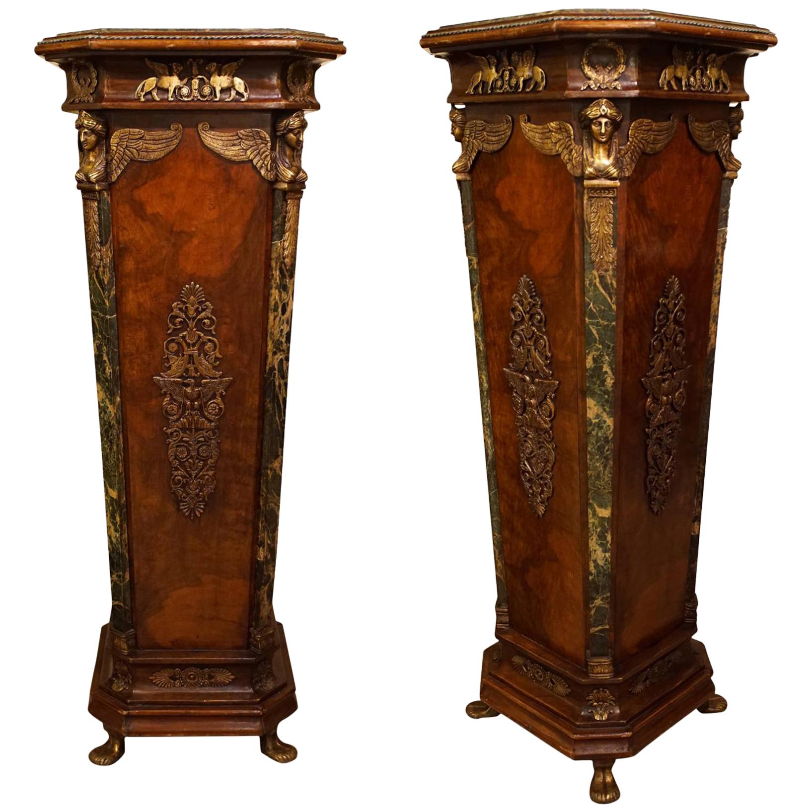 Empire Style Marble Topped Pedestals
