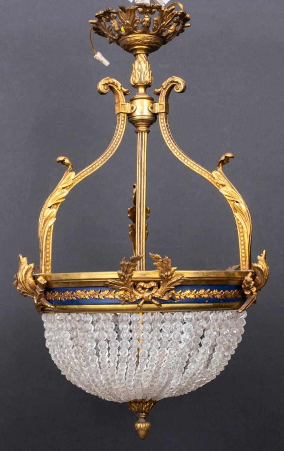 Bronze Empire Style Montgolfier Crystal Basket Chandelier