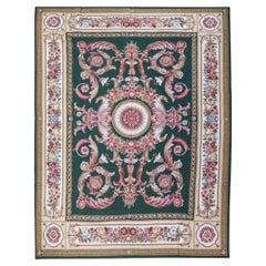 Empire Style Needlework Rug in Green and Pink