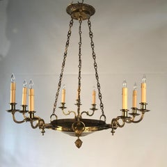 Empire Style Bronze Chandelier, Nine Lights, French, Late 19th Century
