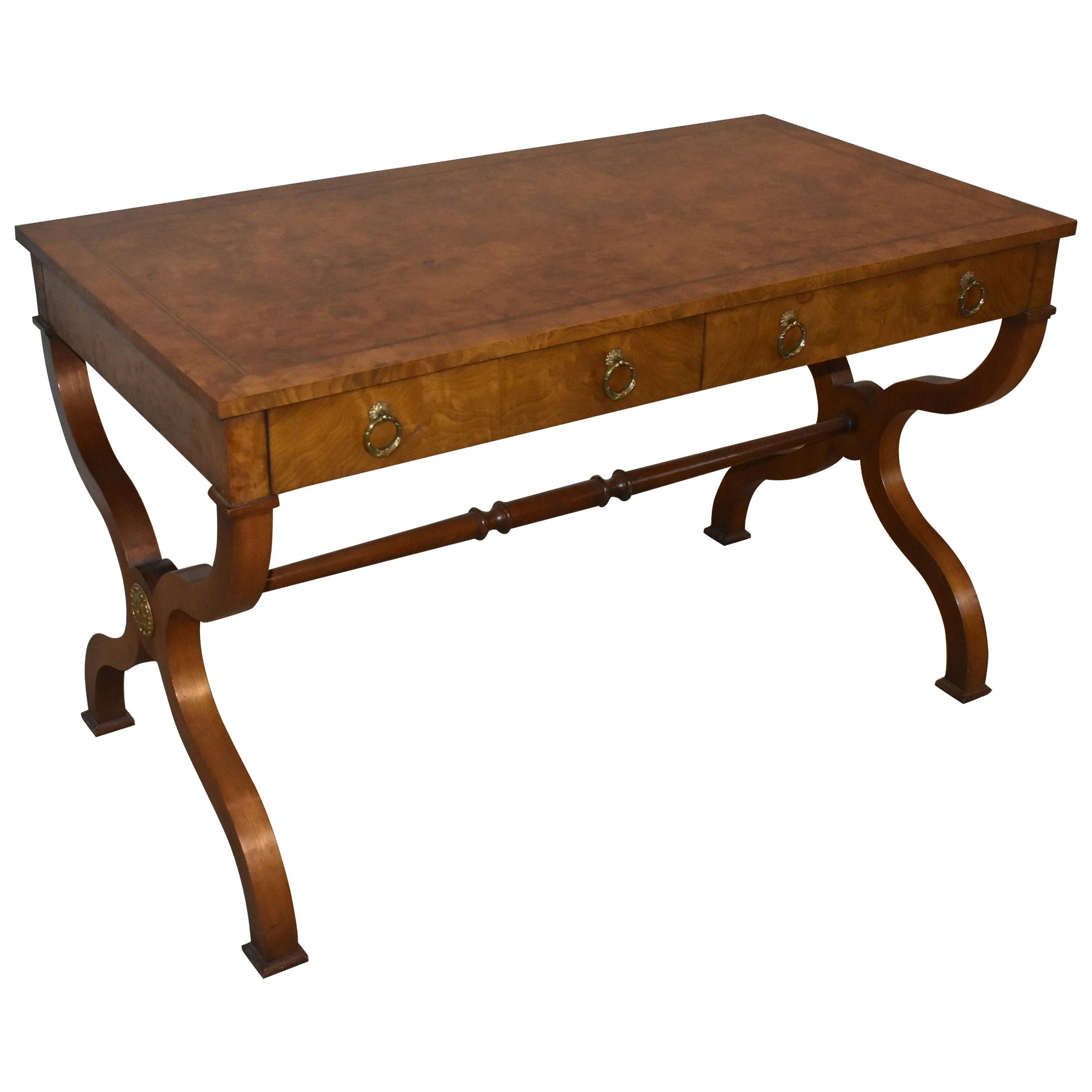 Empire Style Olive Wood Writing Desk by Baker Furniture Banded Inlay Top