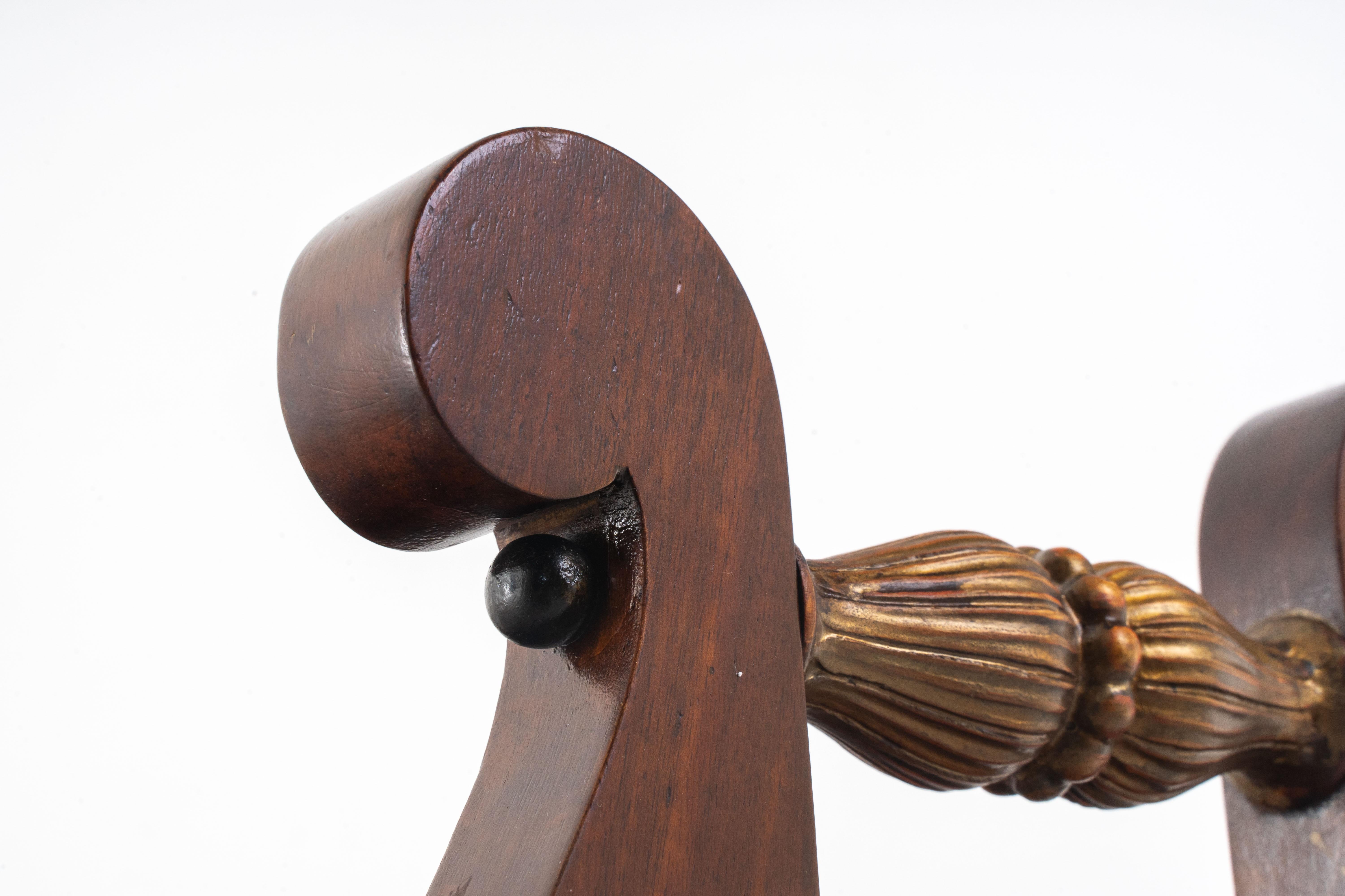 Walnut Empire Style Open Bookstand with Lyre Sides For Sale