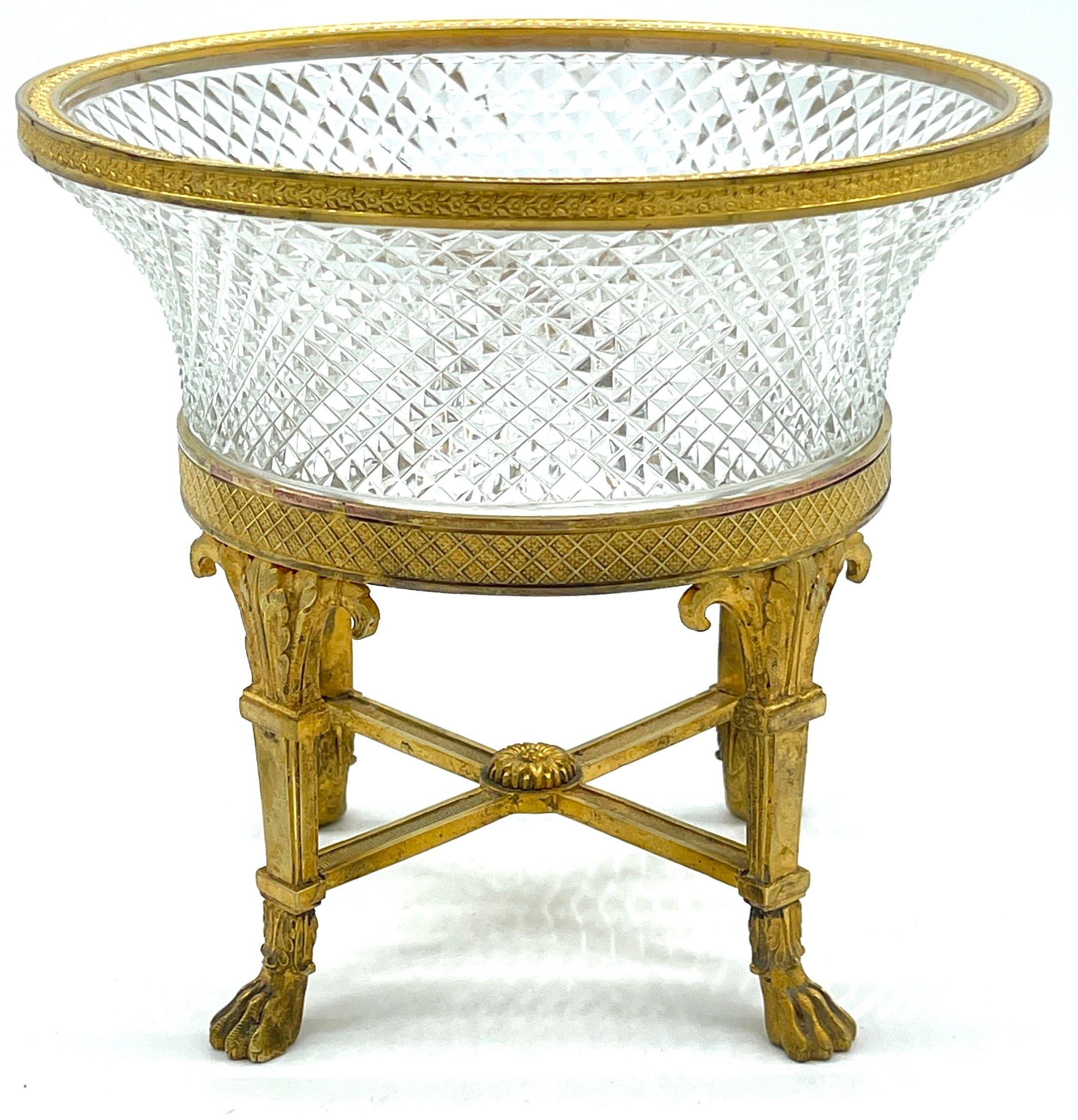 Empire Style Ormolu and Cut Crystal Compote/Tazza 
Made in Austria, circa 1920s
An elegant Empire Style Ormolu and Cut Crystal Compote/Tazza made in Austria during the 1920s, presenting a fine example of French Empire style with a subtle nod to