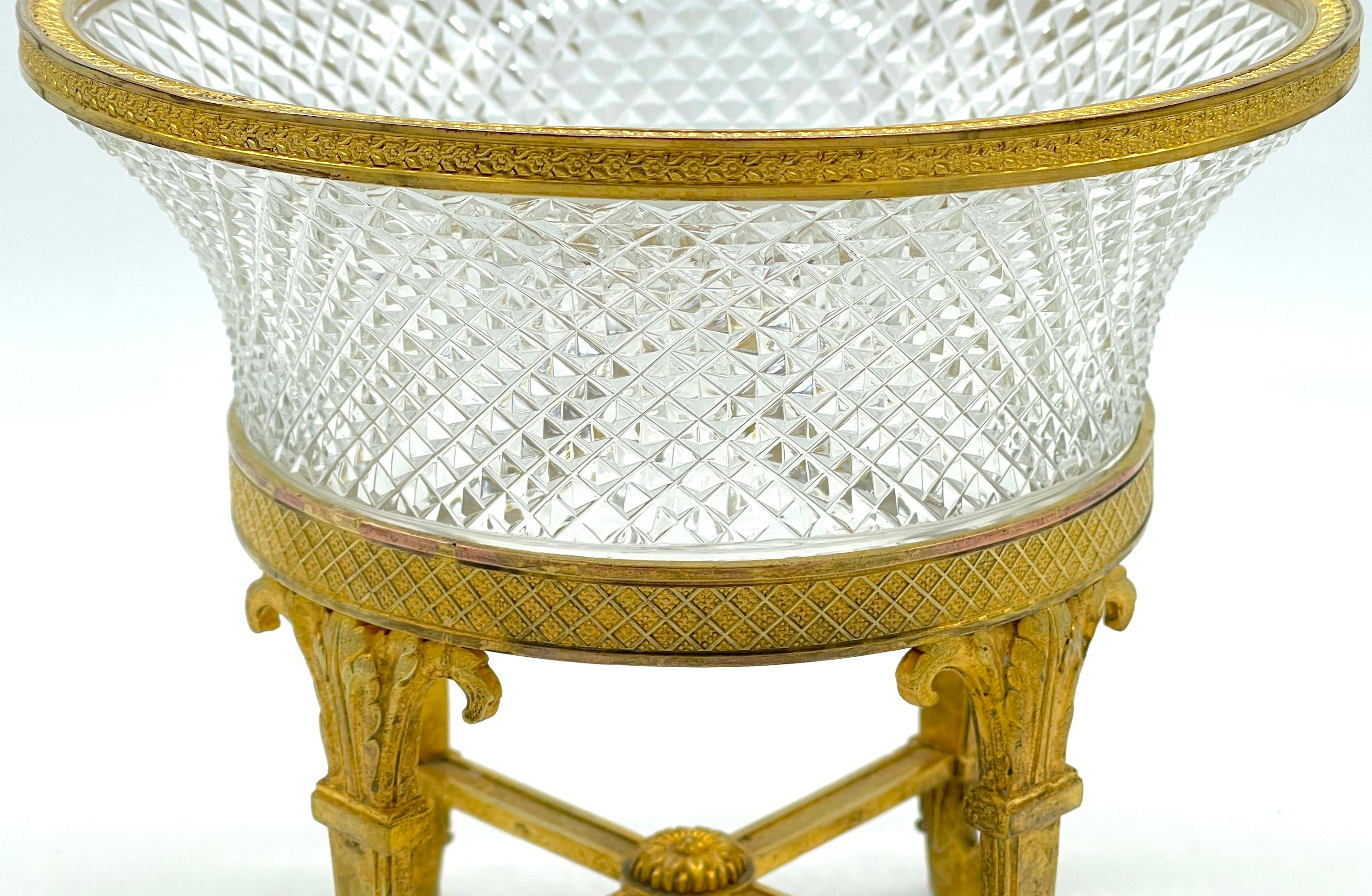 Engraved Empire Style Ormolu & Cut Crystal Compote/ Tazza  For Sale