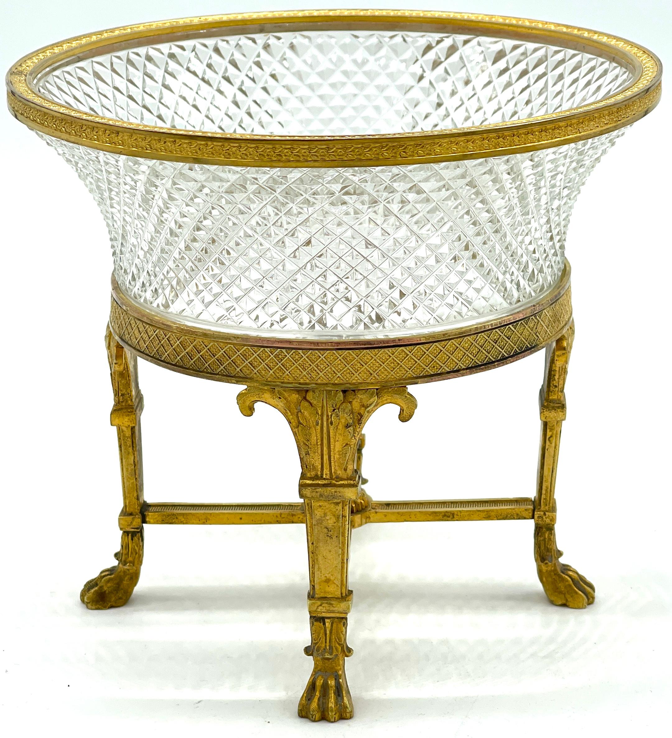 Empire Style Ormolu & Cut Crystal Compote/ Tazza  In Good Condition For Sale In West Palm Beach, FL