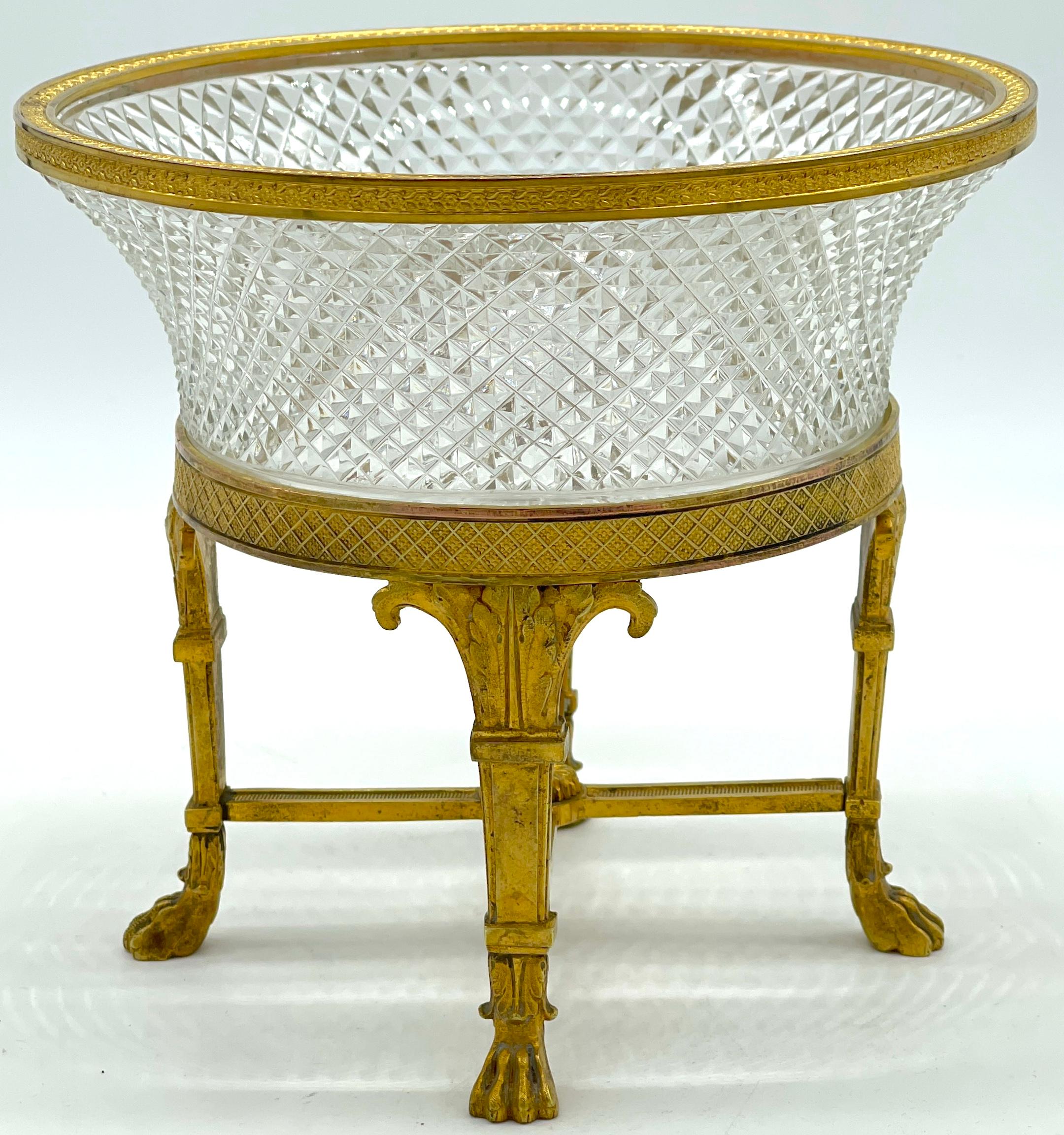 20th Century Empire Style Ormolu & Cut Crystal Compote/ Tazza  For Sale