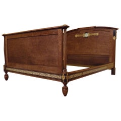 Empire Style Ormolu Mounted Bed in Bird’s-Eye Maple with Plaque