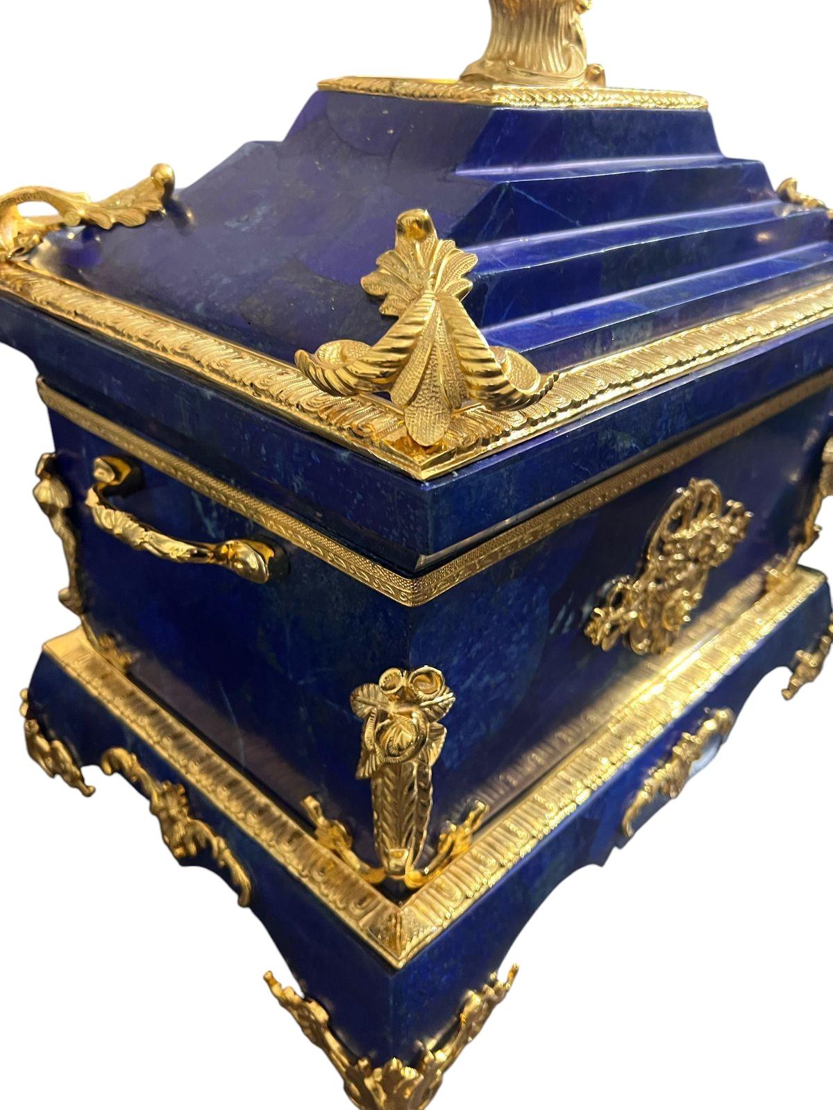 Hand-Crafted Empire Style Ormolu Mounted Lapis Box For Sale