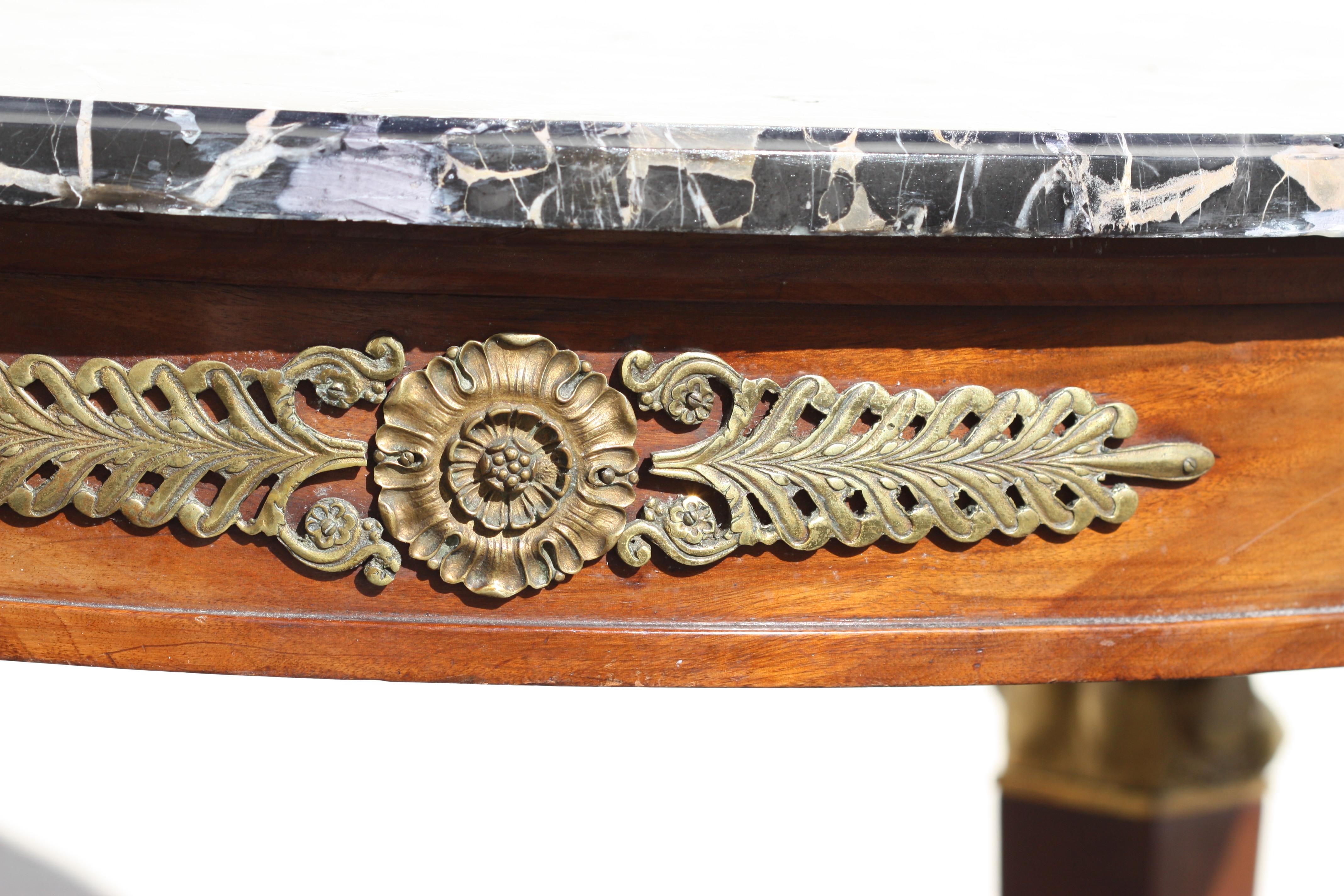 Empire Style Ormolu-Mounted Mahogany Marble Top Center Table, Late 19th Century In Good Condition For Sale In West Palm Beach, FL