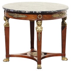 Used Empire Style Ormolu-Mounted Mahogany Marble Top Center Table, Late 19th Century