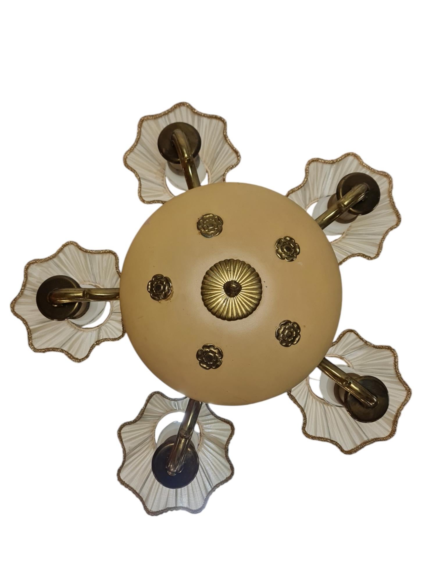 Empire Style Paavo Tynell Pendant 1374, Brass, Metal & Amber Glass, Taito 1940s For Sale 6