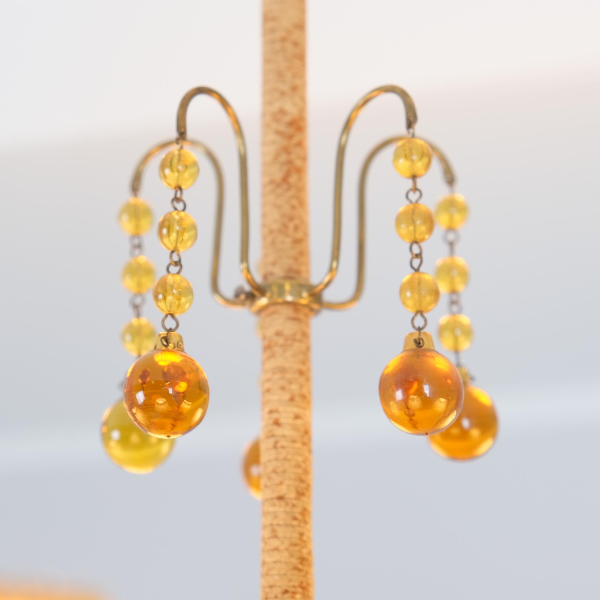 Mid-20th Century Empire Style Paavo Tynell Pendant 1374, Brass, Metal & Amber Glass, Taito 1940s For Sale