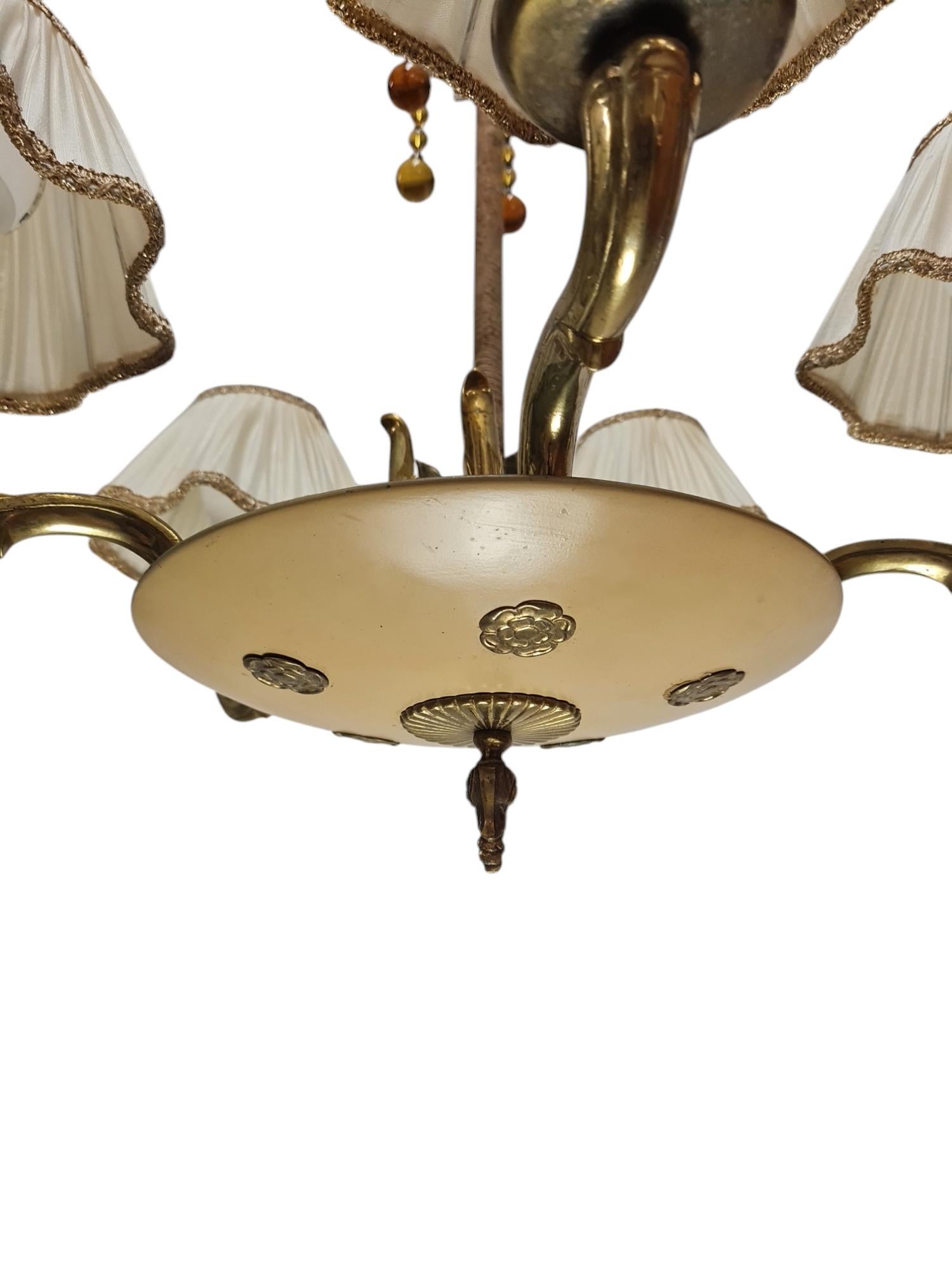 Empire Style Paavo Tynell Pendant 1374, Brass, Metal & Amber Glass, Taito 1940s For Sale 2