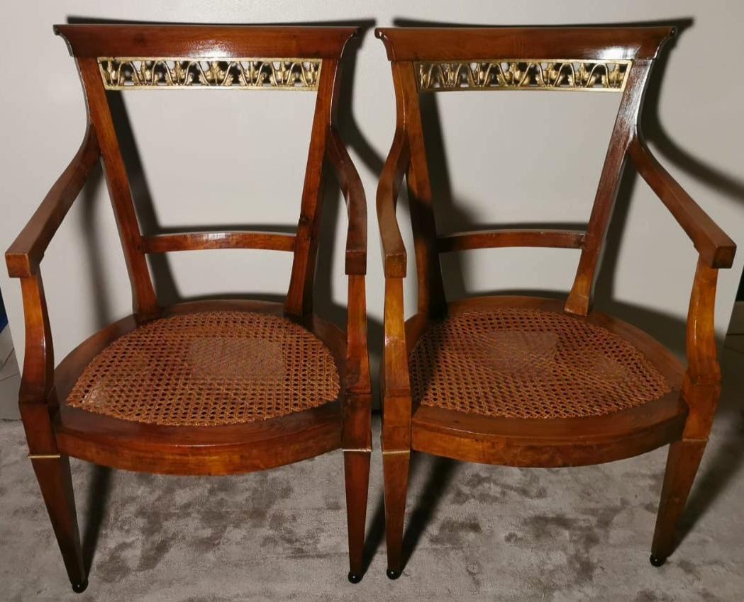 Hand-Crafted Empire Style Pair Of Italian Chairs 