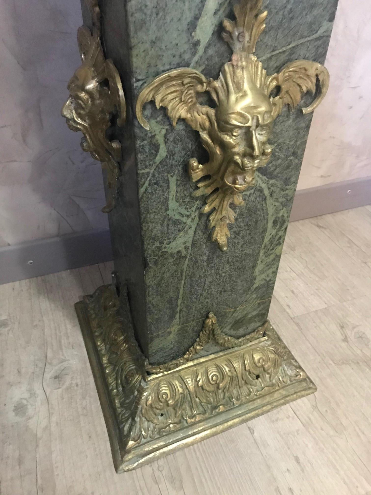 Late 19th Century Empire Style Pair of Italian Green Marble and Gilted Bronze Columns For Sale