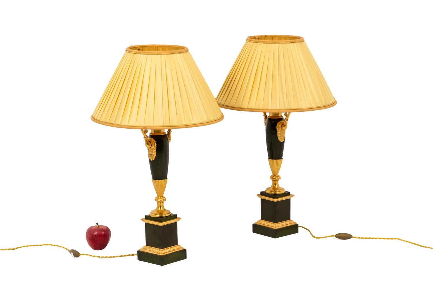 Empire Style Pair of Lamps in Plate, circa 1880 2