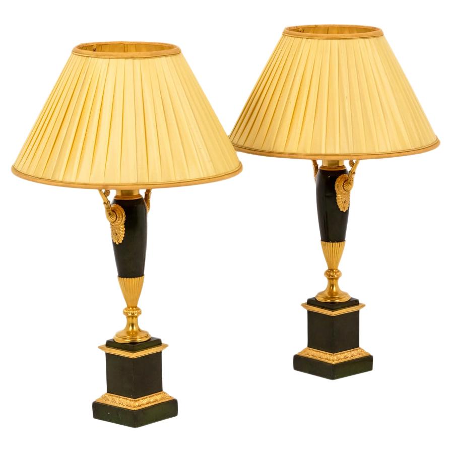 Empire Style Pair of Lamps in Plate, circa 1880