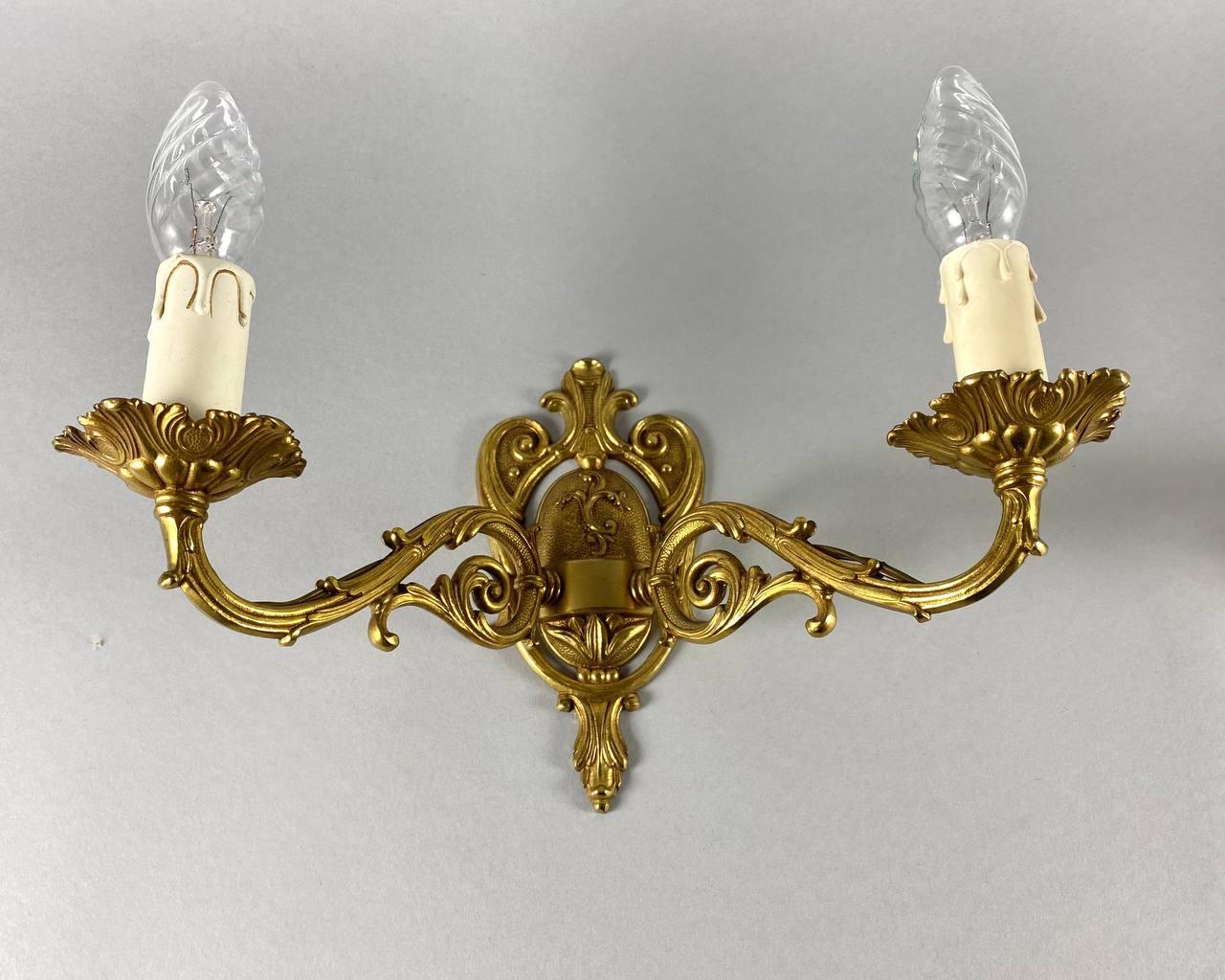 Empire Style Paired Wall Sconces in Gilt Brass Double Arm Wall Lamps 3