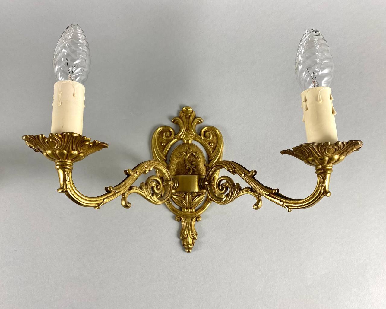 Empire Style Paired Wall Sconces in Gilt Brass Double Arm Wall Lamps 5