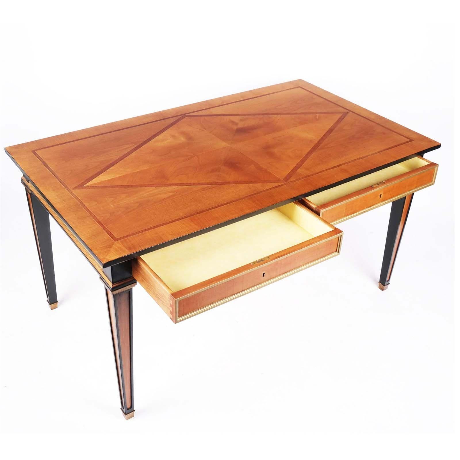 French Empire-Style Parcel Ebonized Maple & Mahogany Desk For Sale
