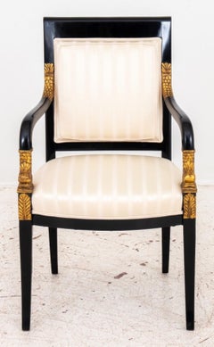 Empire Style Parcel Gilt Ebonized  Wood Armchair