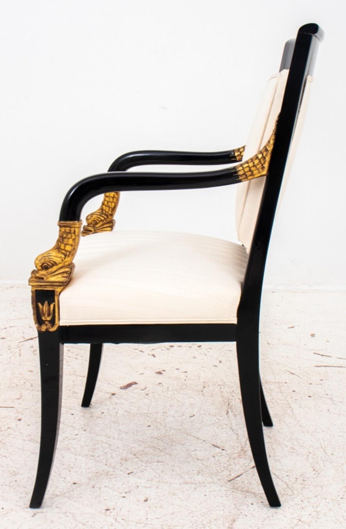 Contemporary Empire Style Parcel Gilt Ebonized  Wood Armchair