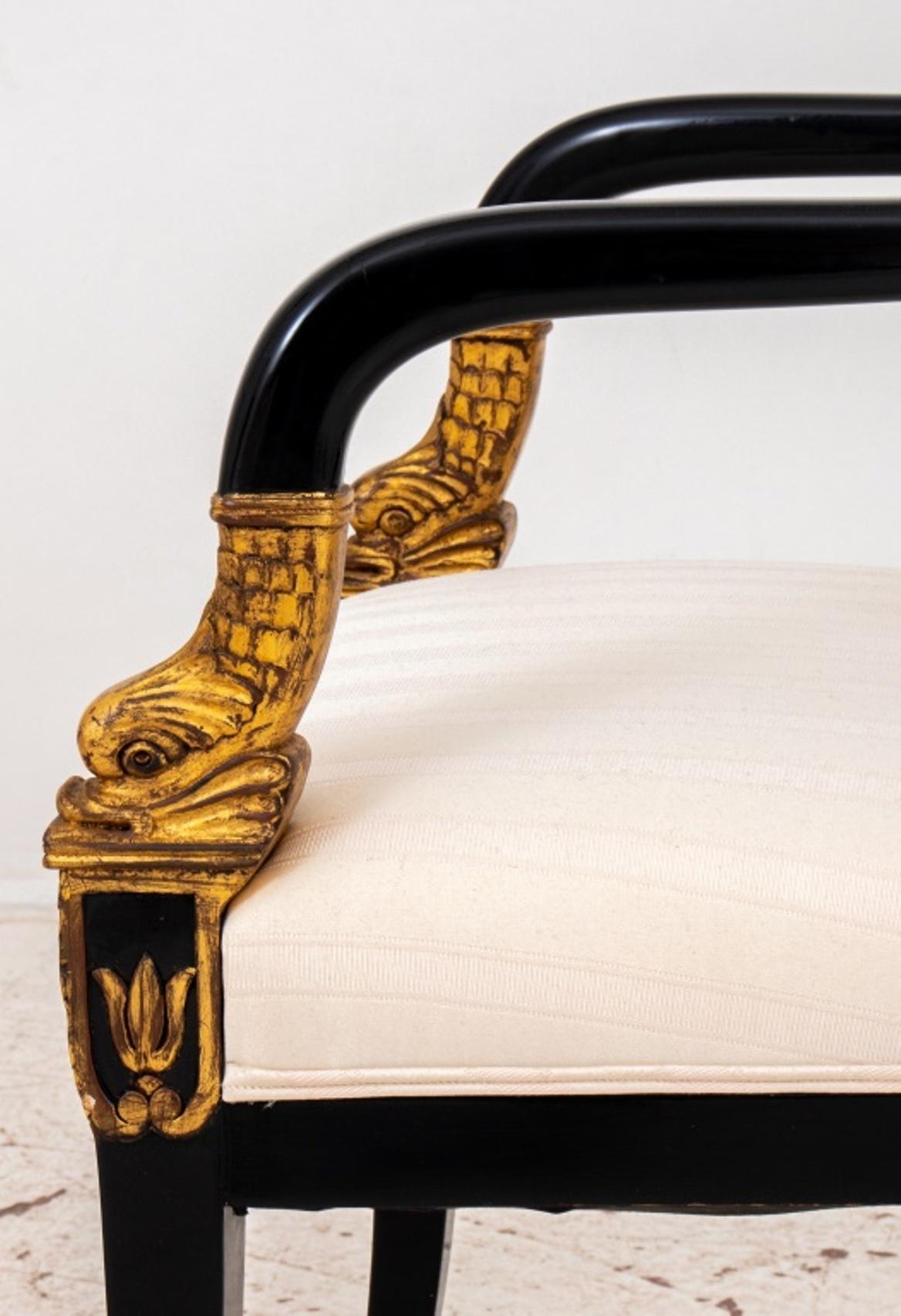 Fabric Empire Style Parcel Gilt Ebonized  Wood Armchair