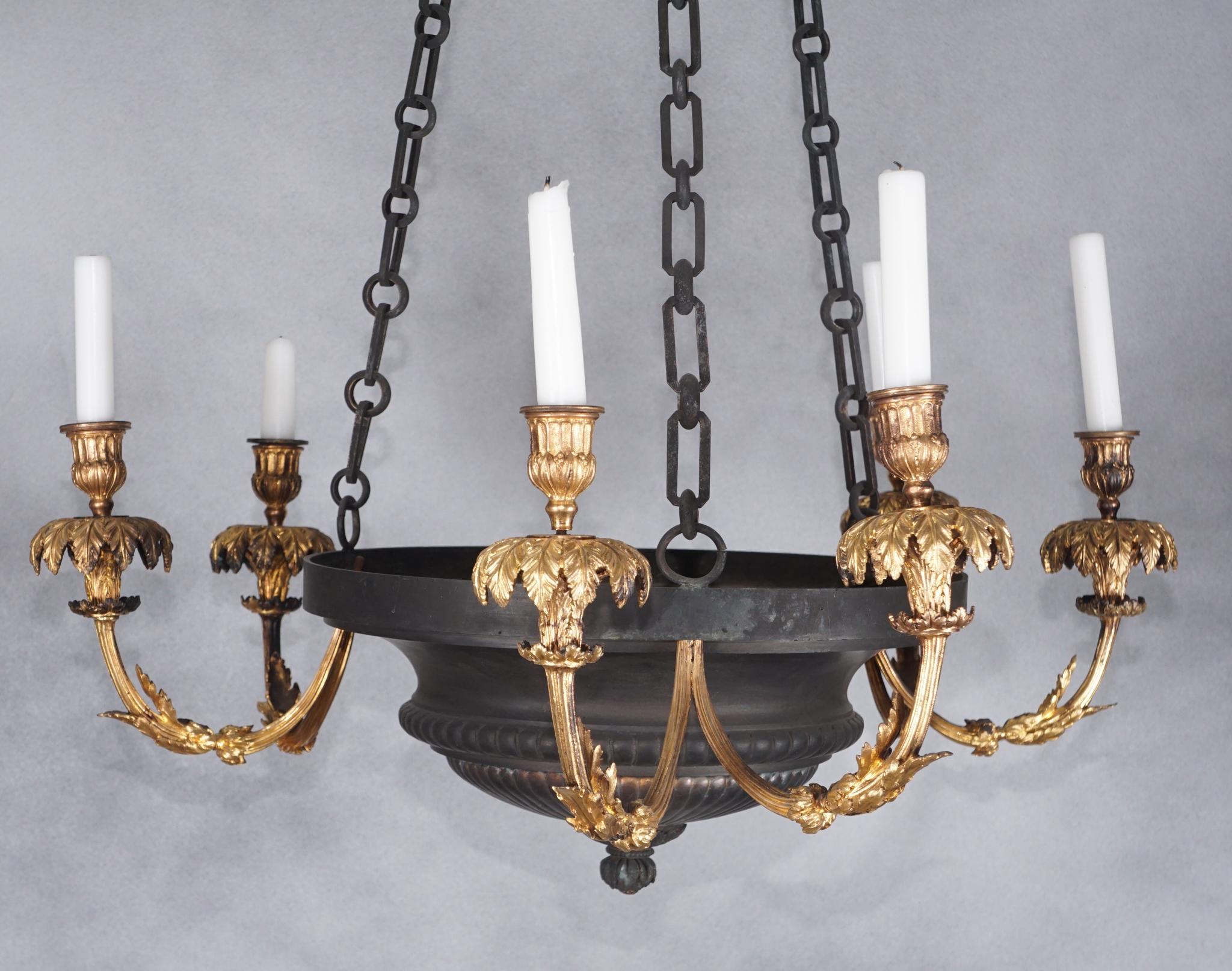 Cast Empire Style Patinated and Gilt Bronze Light Fixture For Sale
