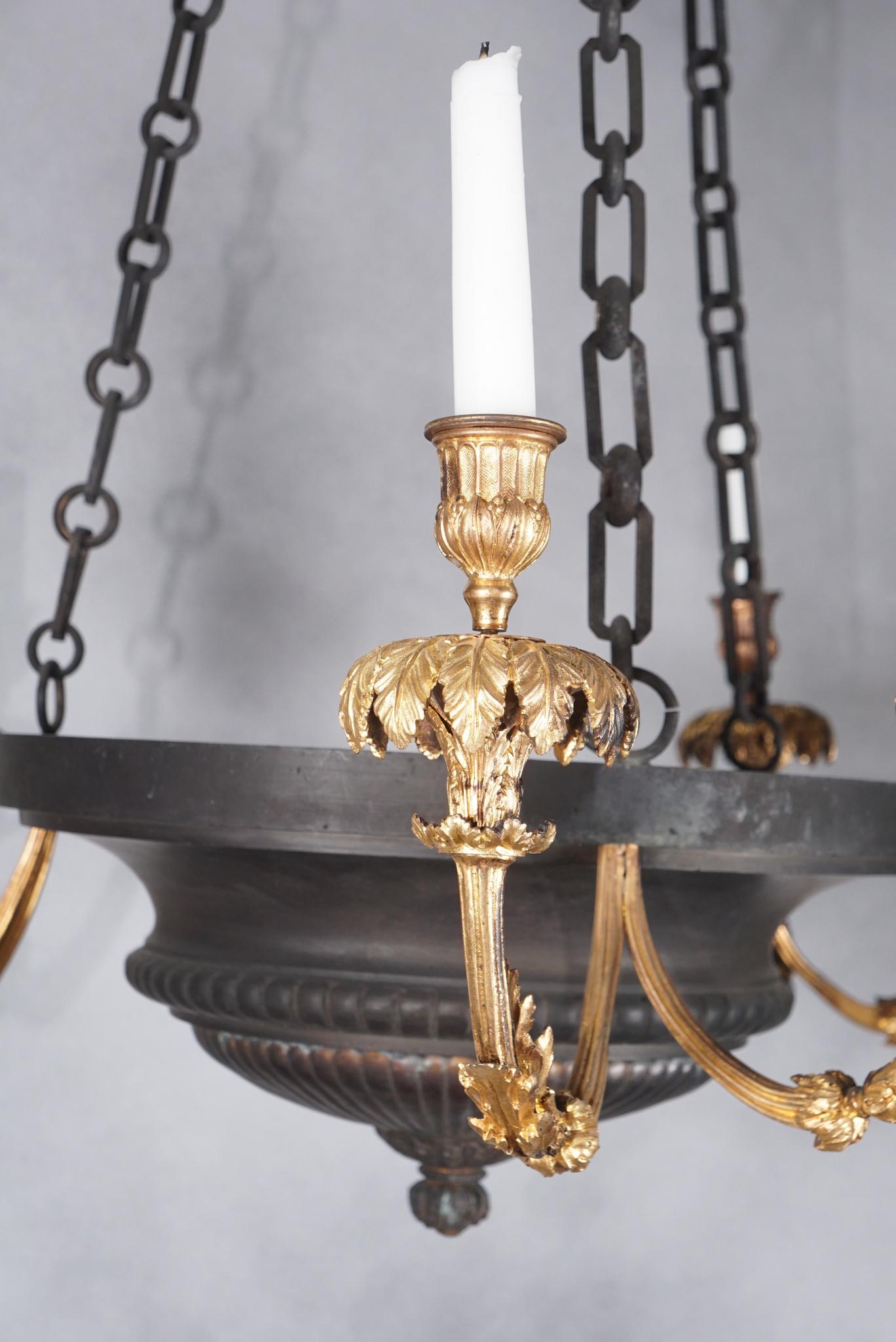 20th Century Empire Style Patinated and Gilt Bronze Light Fixture For Sale