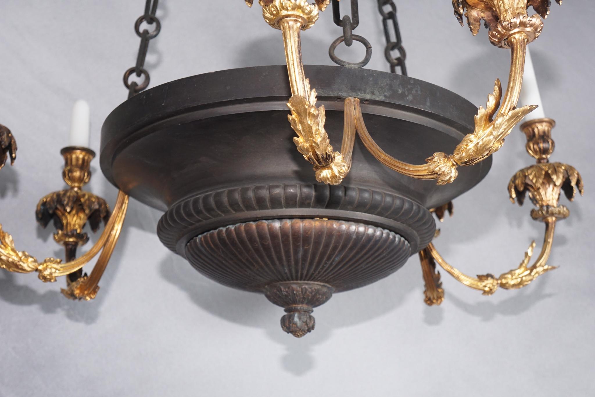 Empire Style Patinated and Gilt Bronze Light Fixture For Sale 1
