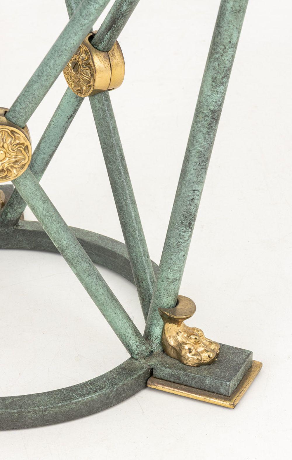 Beveled Empire Style Patinated & Gilt Metal Lamp Table For Sale
