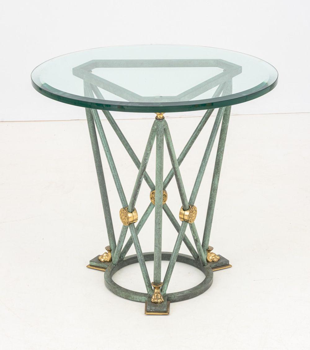 Empire Style Patinated & Gilt Metal Lamp Table In Good Condition For Sale In Astoria, NY