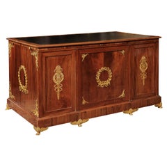 Empire Style Pedestal Desk in Mahogany with Gilt Bronze Mounts, France ca. 1830