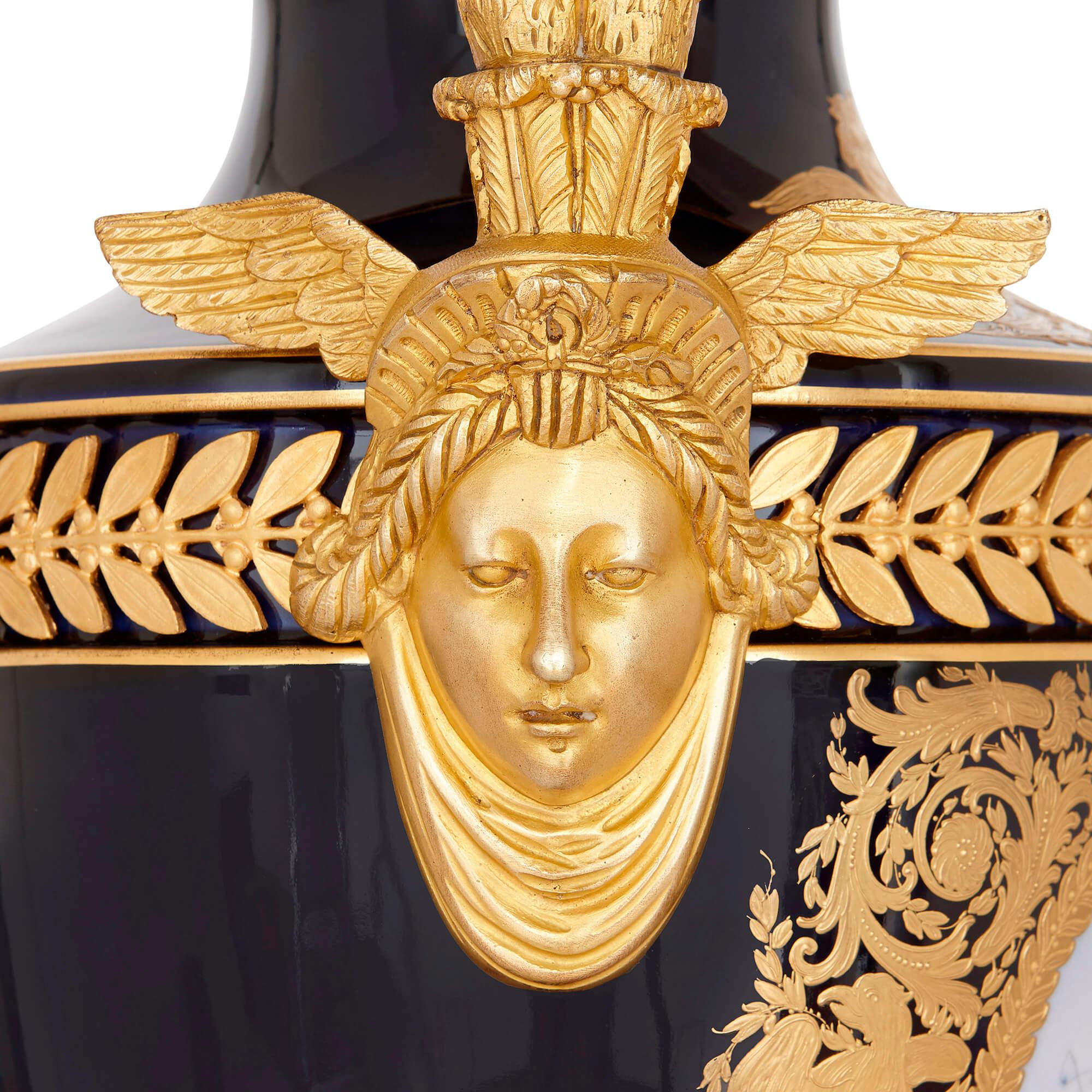 Empire Style Porcelain and Gilt Bronze Napoleon Vase In Good Condition For Sale In London, GB