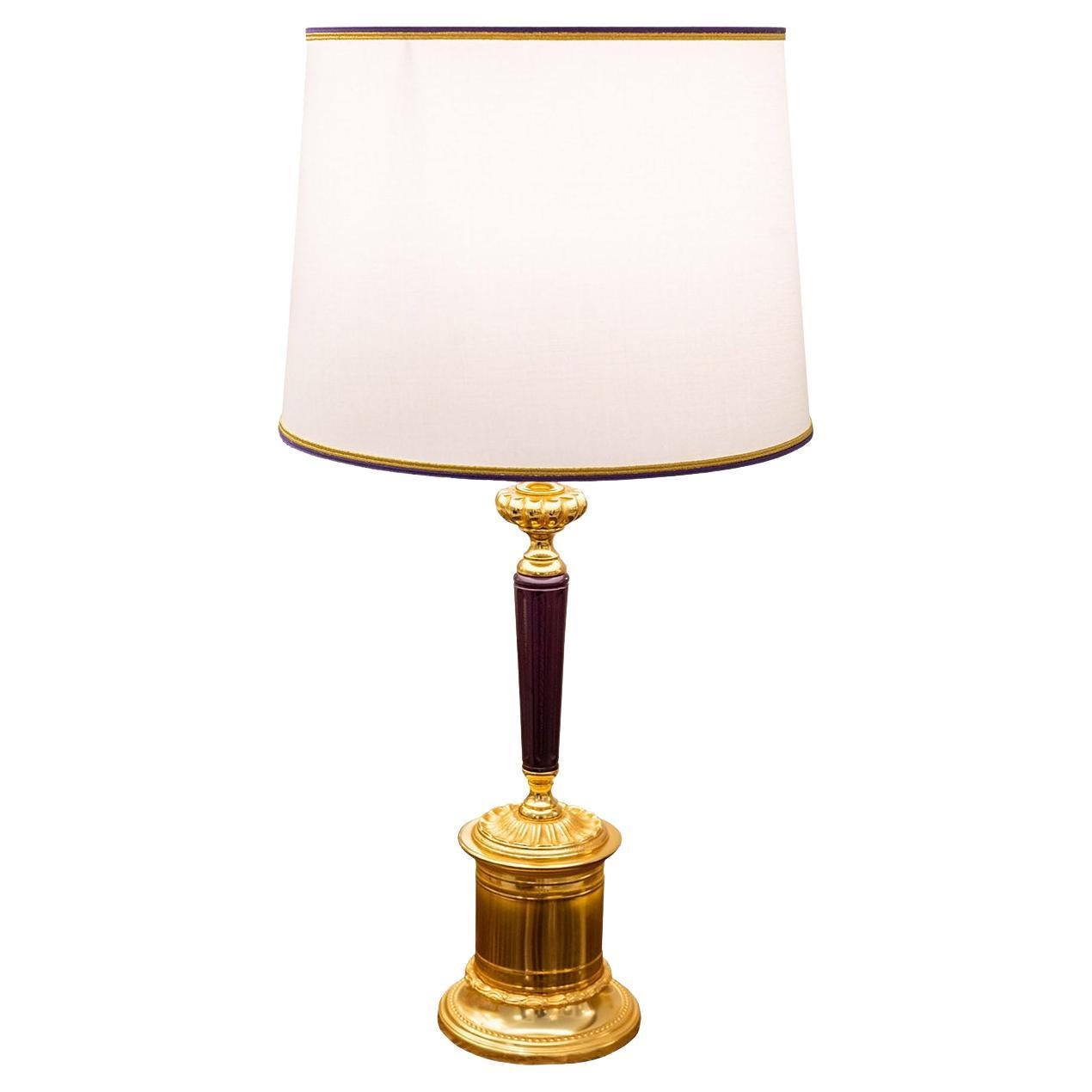 Empire-Style Purple & Gold Table Lamp For Sale