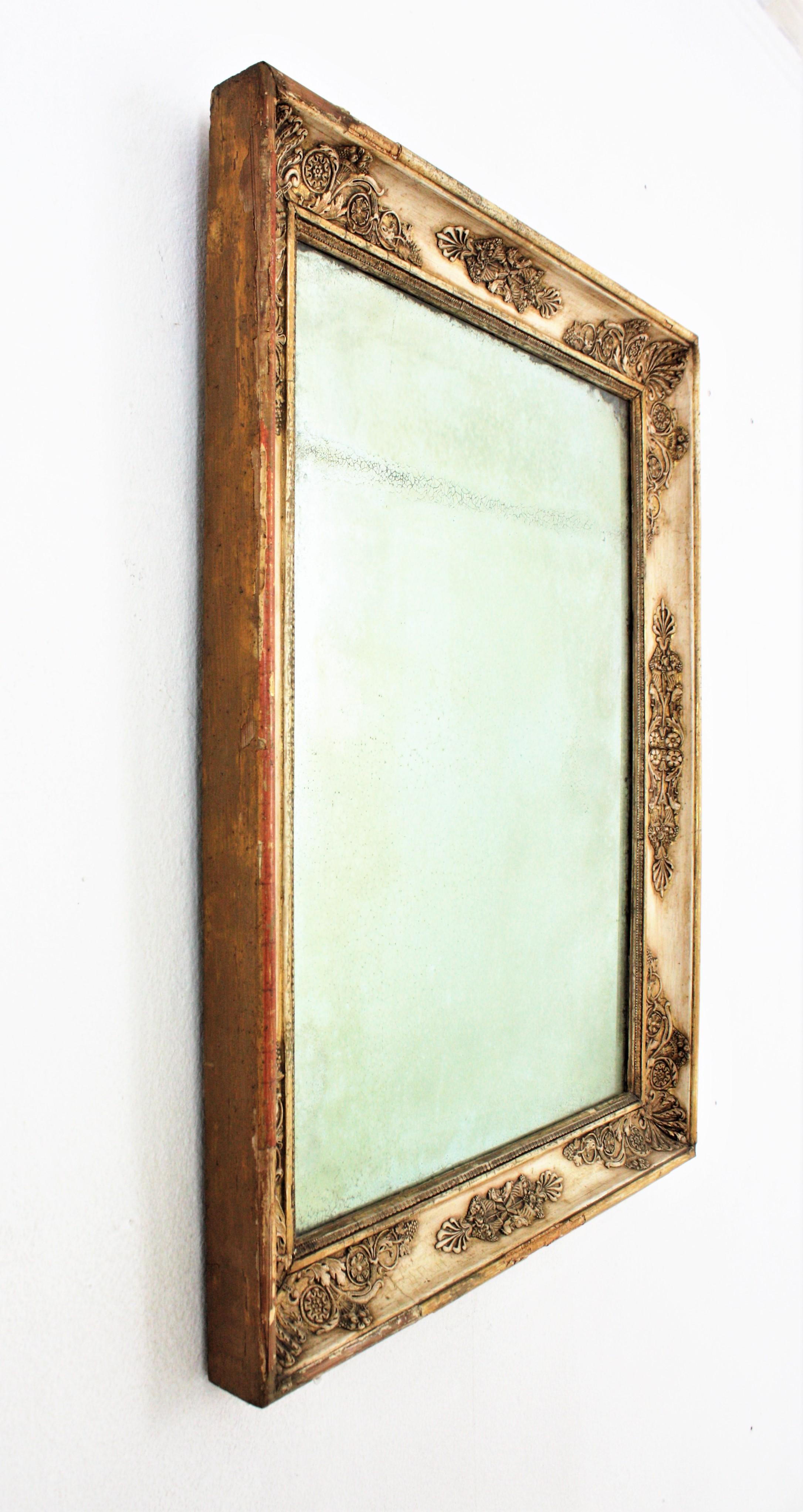 20th Century Empire Style Rectangular Mirror in Beige and Giltwood For Sale