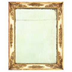 Specchio rettangolare in stile impero in legno beige e dorato