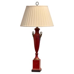 Empire Style Red Tole Lamp With Swan Handles