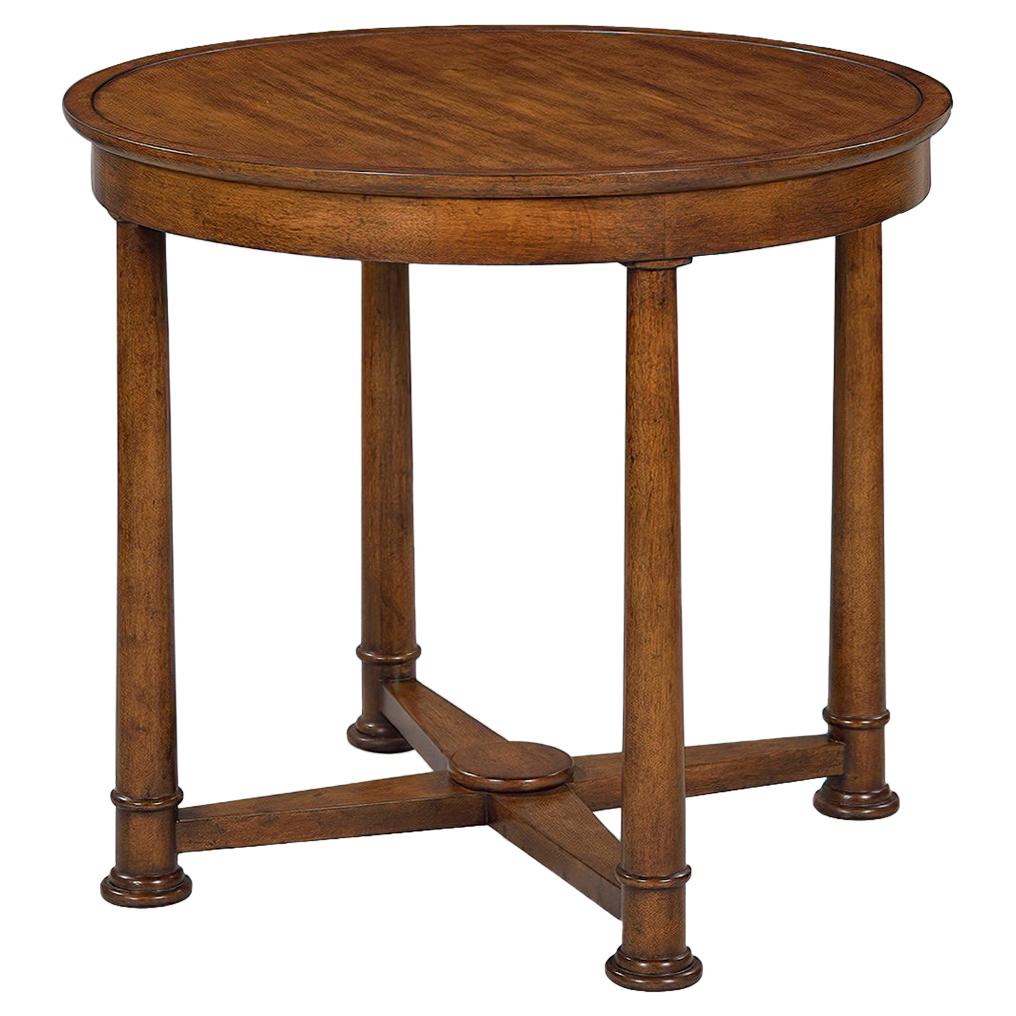 Empire Style Round Side Table, Rustic Walnut