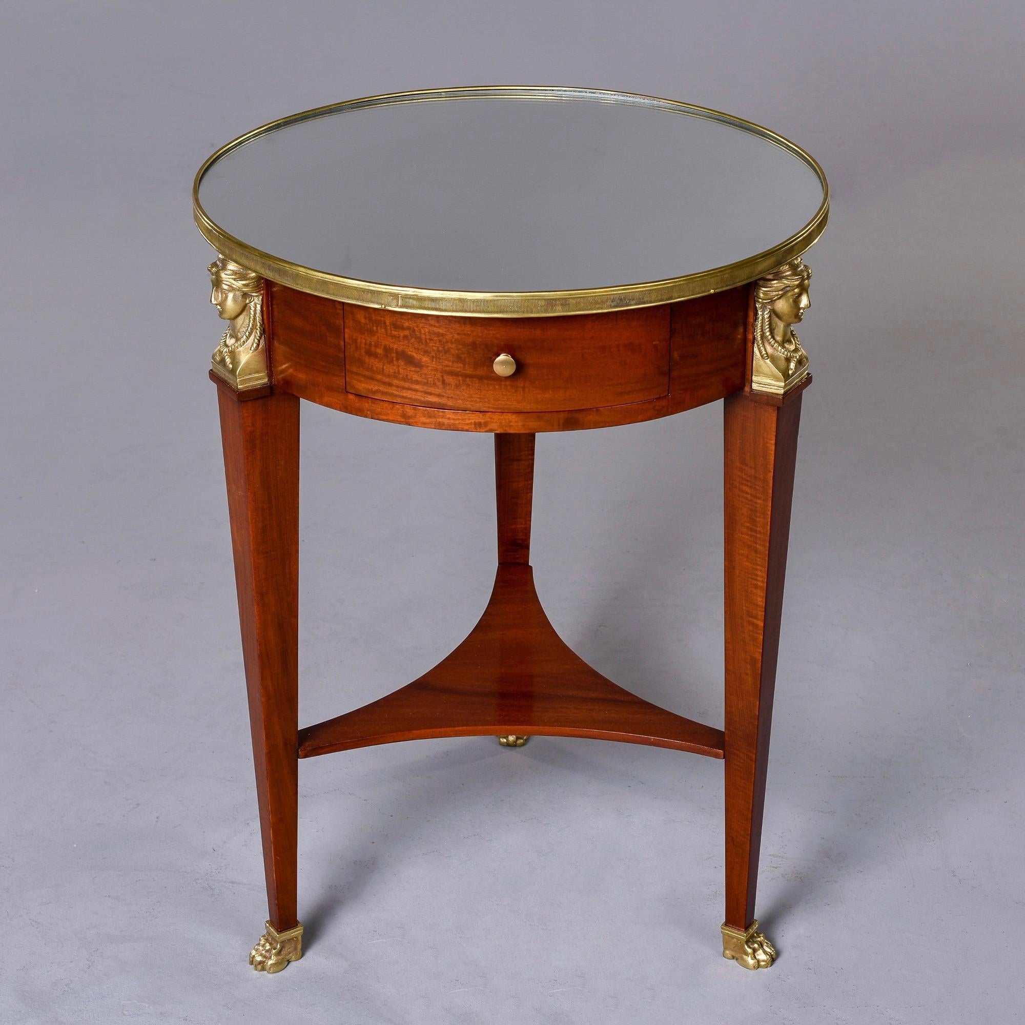 Empire Style Round Side Table with Mirrored Top and Brass Mounts 6