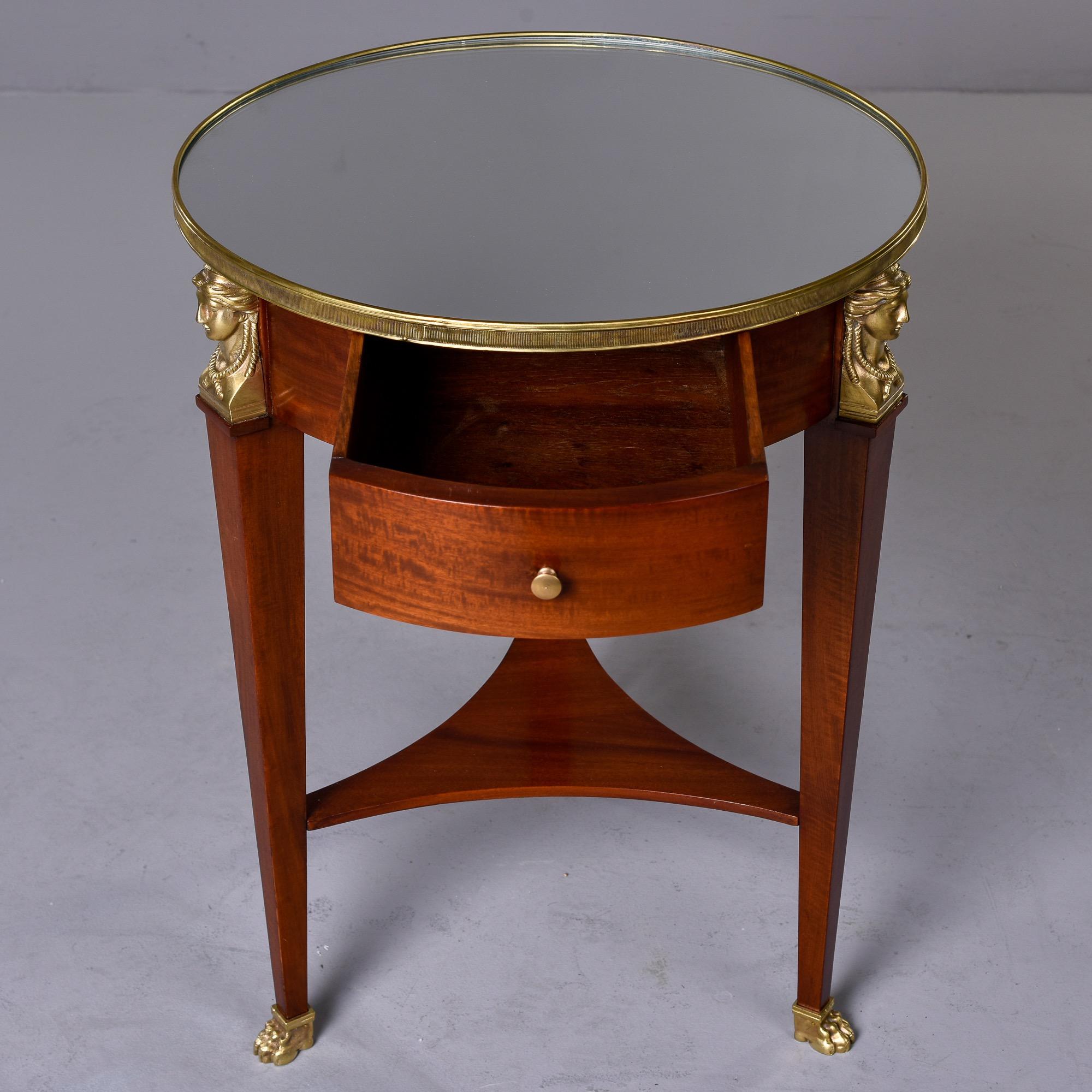 Empire Style Round Side Table with Mirrored Top and Brass Mounts In Good Condition In Troy, MI