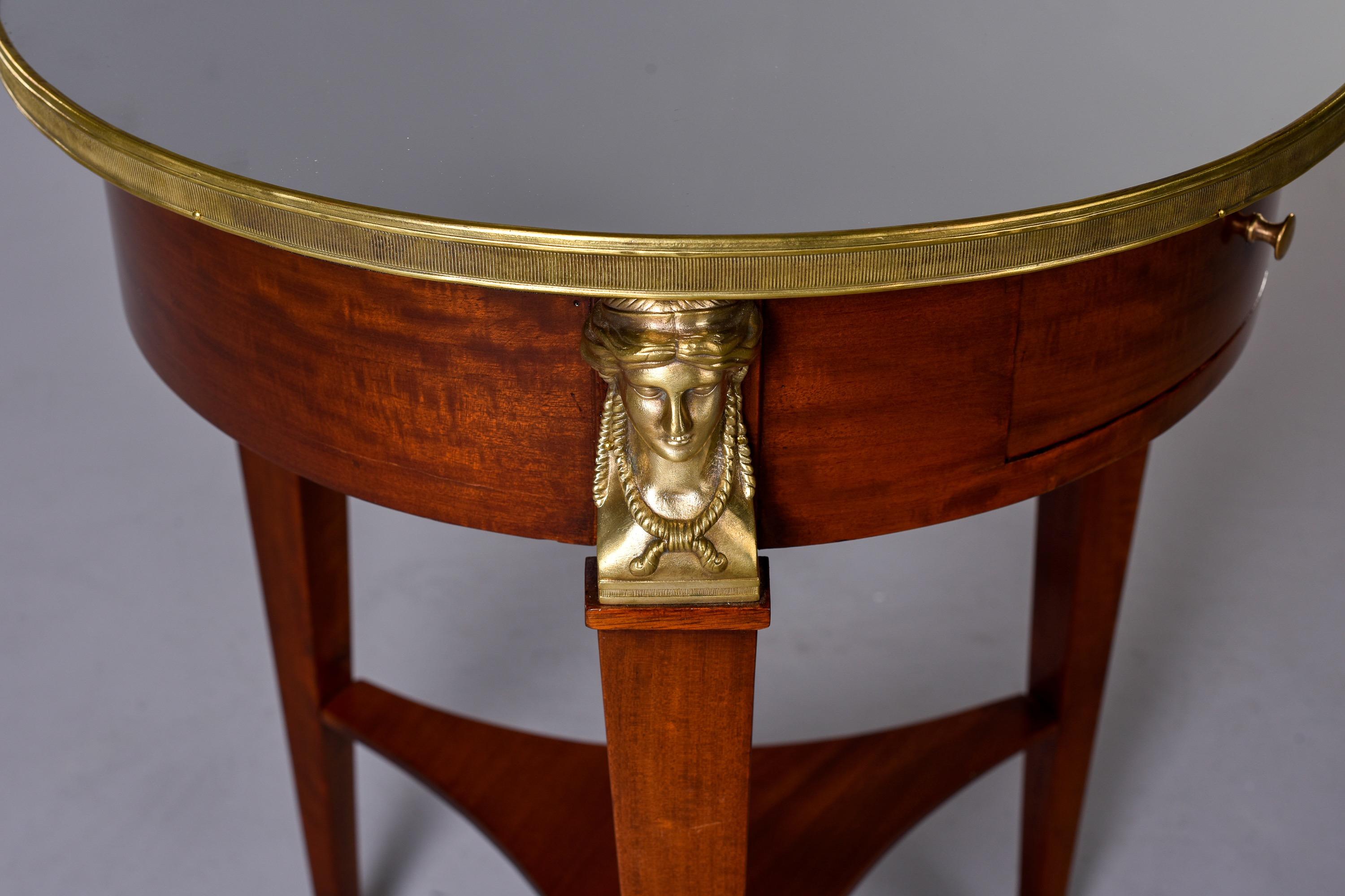 Empire Style Round Side Table with Mirrored Top and Brass Mounts 1